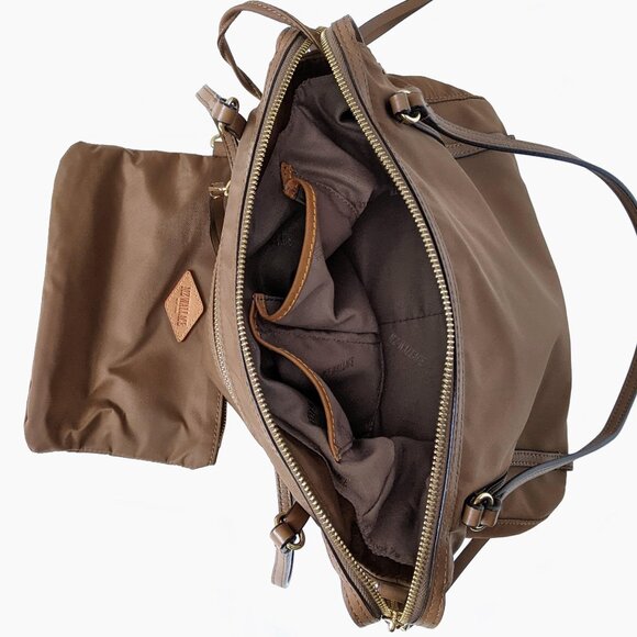 MZ Wallace Brown Nylon & Leather Trimmed Satchel Shoulder Bag With Pouch - Picture 3 of 16